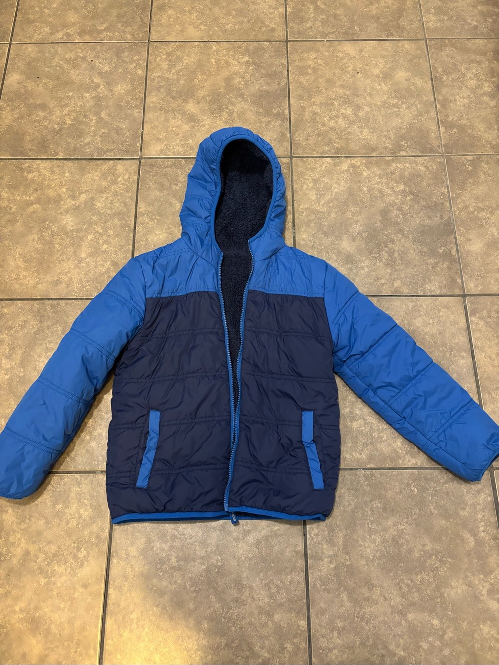 Eddie Bauer Two-Tone Blue Hooded Puffer Jacket